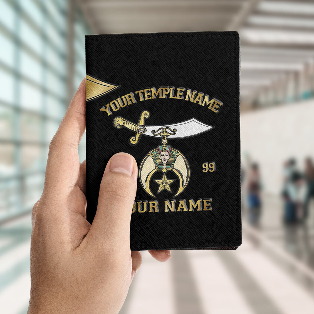 Custom Your Temple and Name Noble Shriners Leather Passport Holder