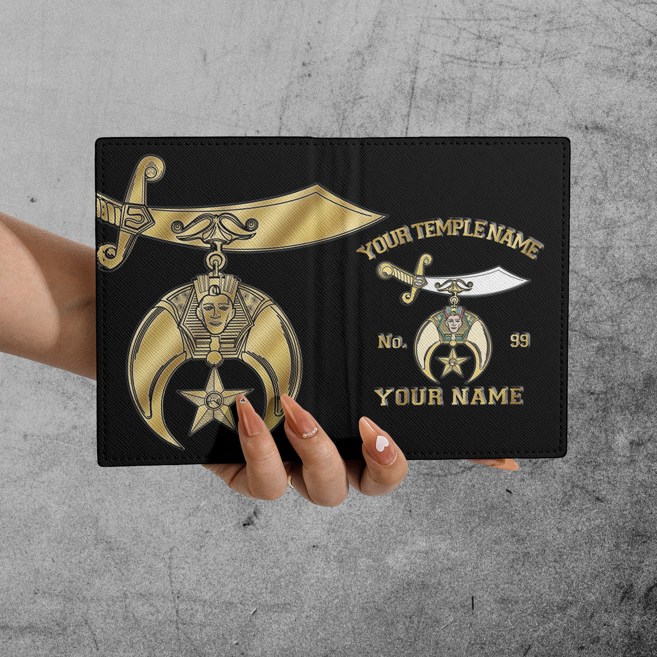 Custom Your Temple and Name Noble Shriners Leather Passport Holder - FUKAMASONIC