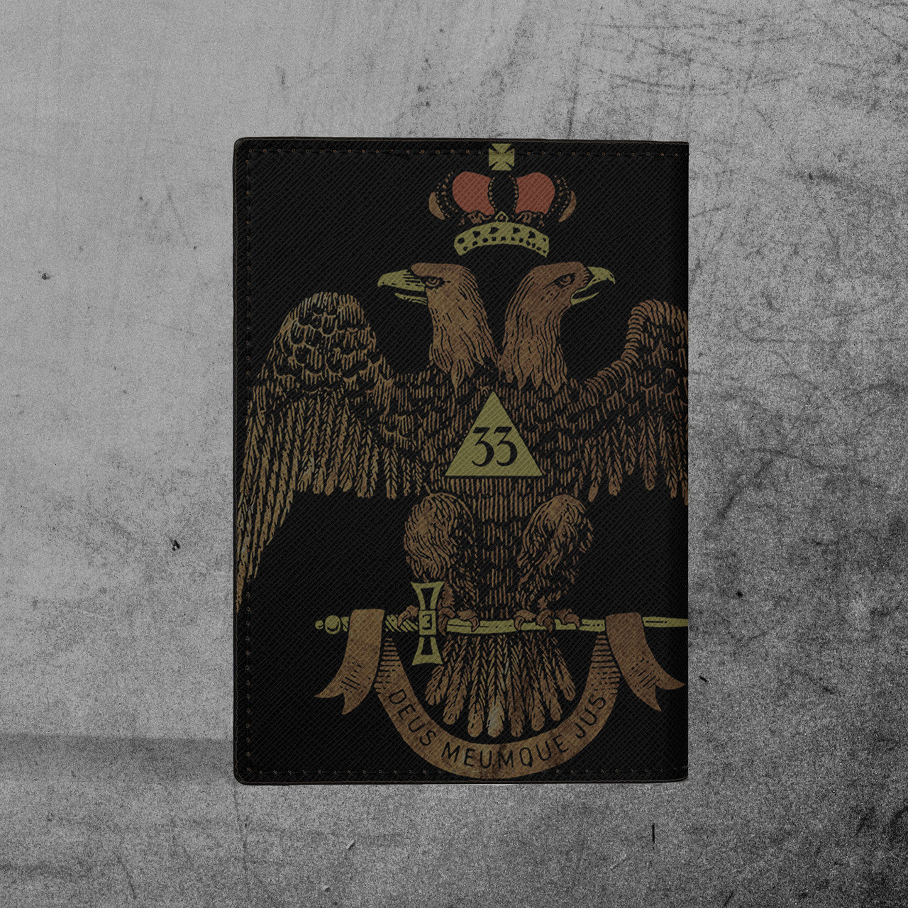 Custom Scottish Rite 33 Degree Emblem Masonic Leather Passport Holder - FUKAMASONIC