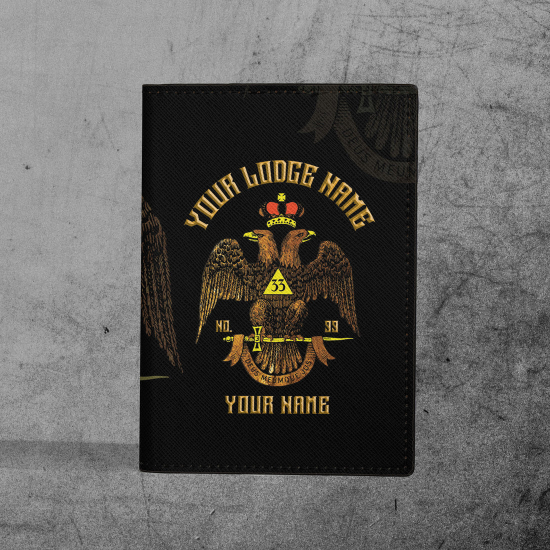 Custom Scottish Rite 33 Degree Emblem Masonic Leather Passport Holder