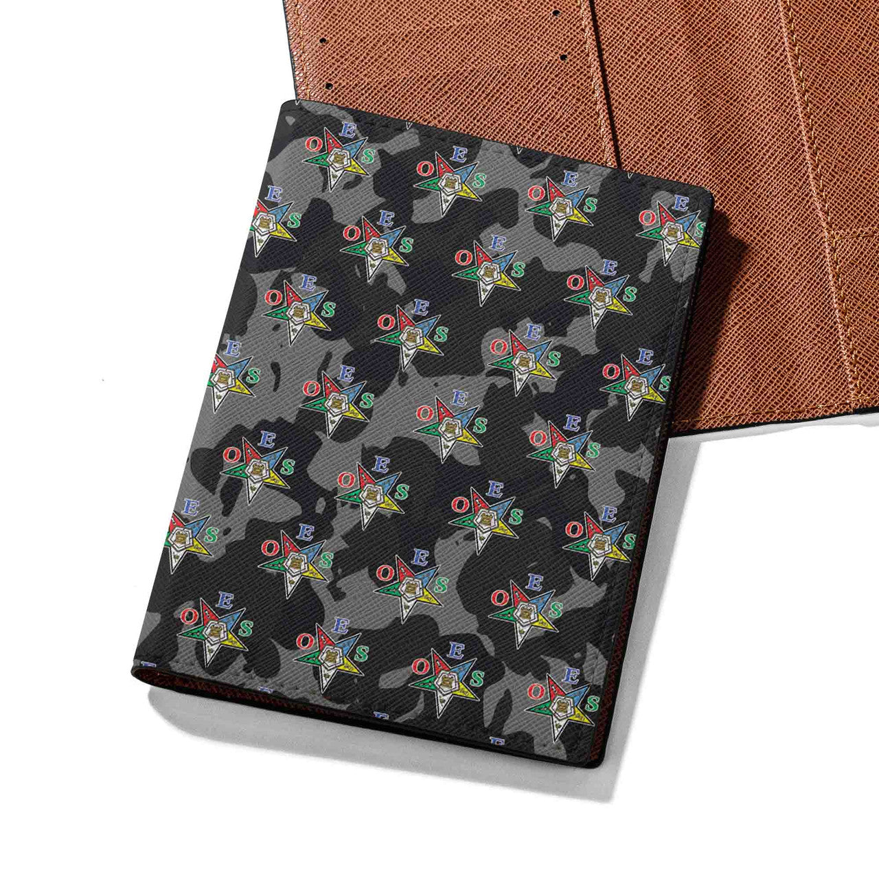 Black Camo Order of the Eastern Star OES Pentagon Down Passport Holder - FUKAMASONIC