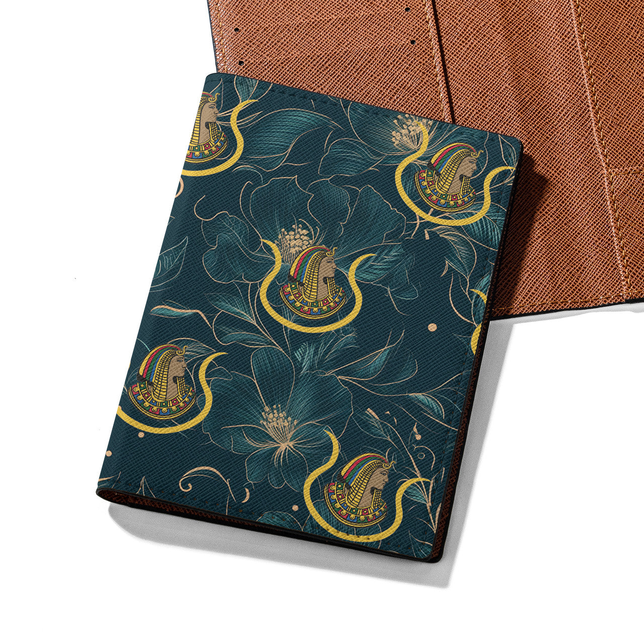 Blue Teal Floral Freemason Masonic Daughters Ancient Egypt Passport Holder - FUKAMASONIC