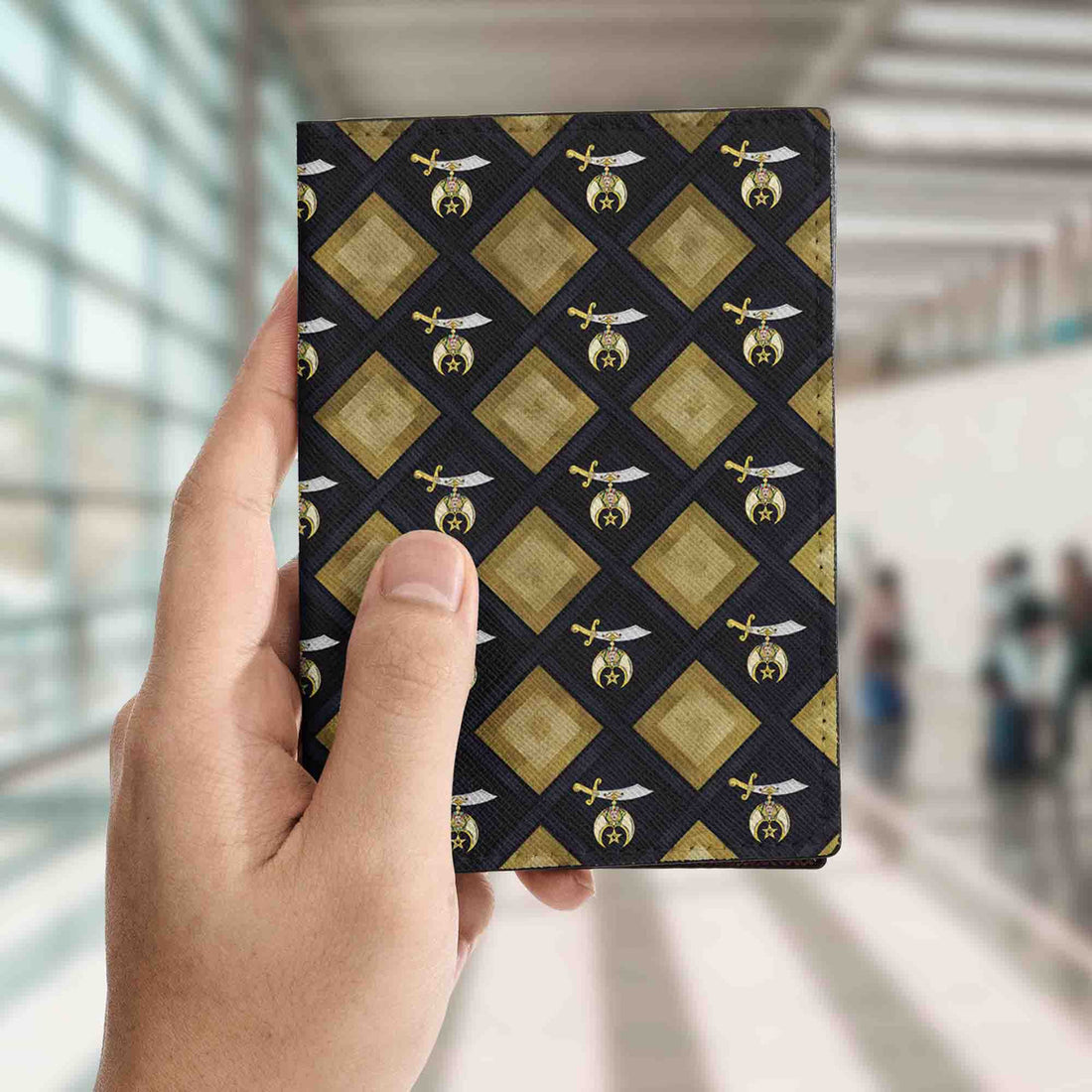 Golden Caro Pattern Shrines Noble Of Mystic Shrine Passport Holder