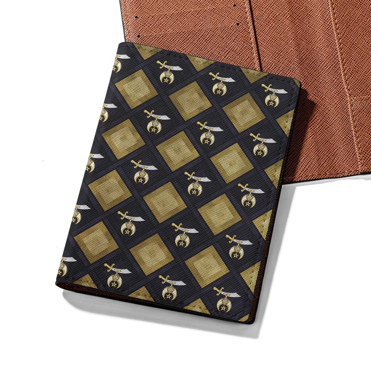 Golden Caro Pattern Shrines Noble Of Mystic Shrine Passport Holder - FUKAMASONIC