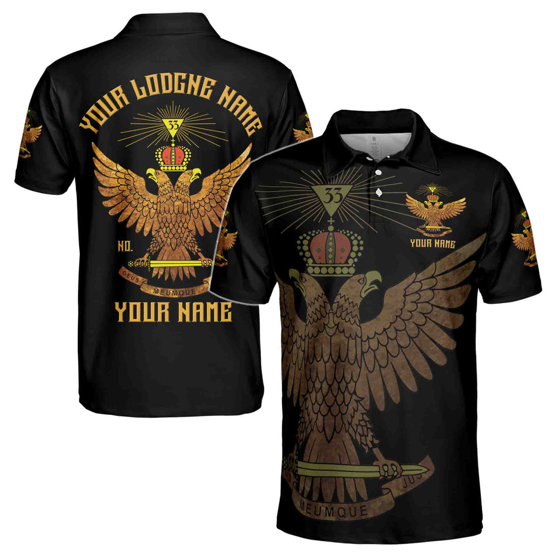 Custom Scottish Rite 33 Degree Eagle Wings Up Masonic Men's Polo Shirt S-5XL - FUKAMASONIC