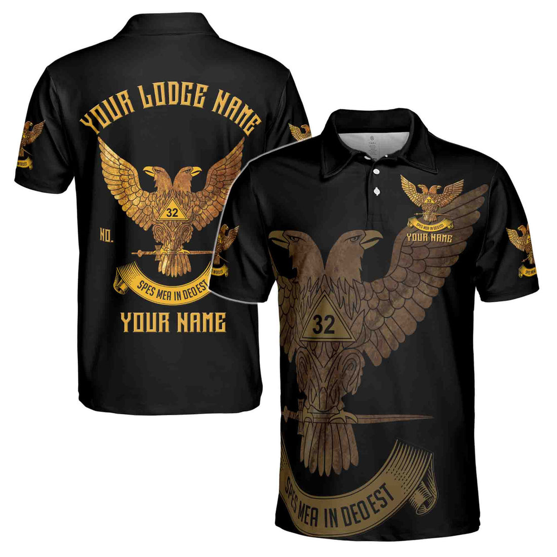 Custom Scottish Rite 32 Degree Eagle Wings Up Masonic Men's Polo Shirt S-5XL - FUKAMASONIC