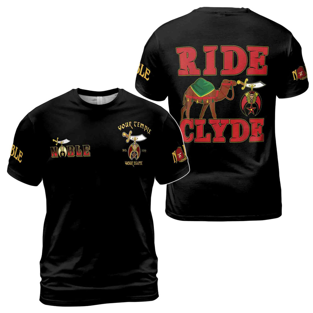 Custom Your Name, Temple Noble Shriners Ride Clyde Came 3D T-shirt Size S-5XL - FUKAMASONIC
