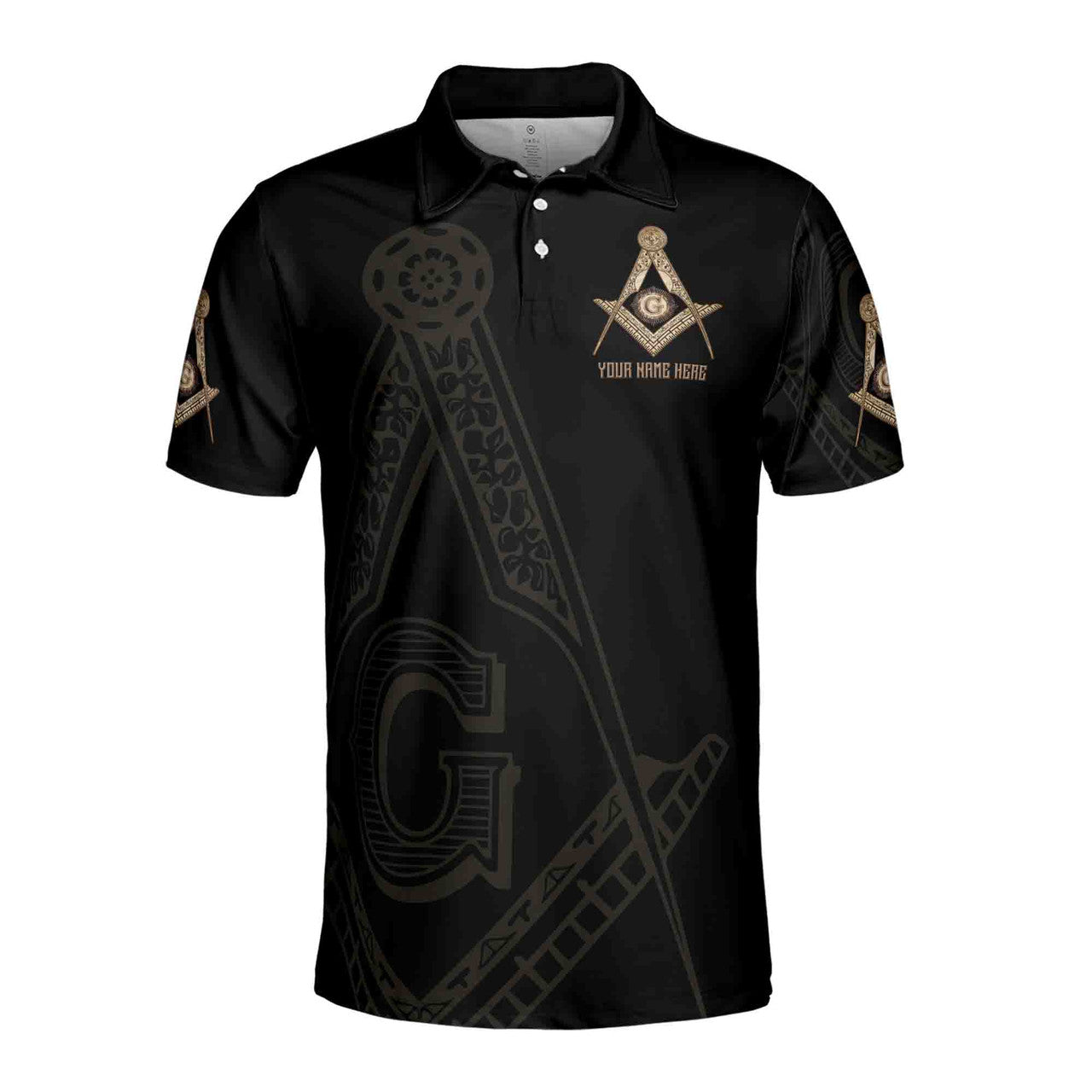 Customize Name, Lodge Name and Number Black and Rose Gold Freemason 3D All Over Print Polo Shirt Size S-5XL - FUKAMASONIC