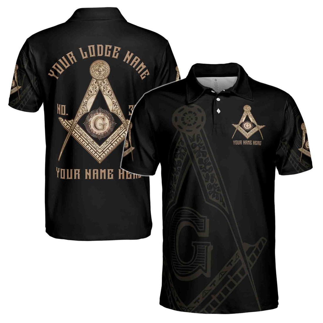Customize Name, Lodge Name and Number Black and Rose Gold Freemason 3D All Over Print Polo Shirt Size S-5XL