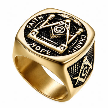 Master Masonic Silver Golden Freemason Compass Square Stainless Ring