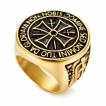 Knights Order Templar Crude Golden Stainless Steel Ring