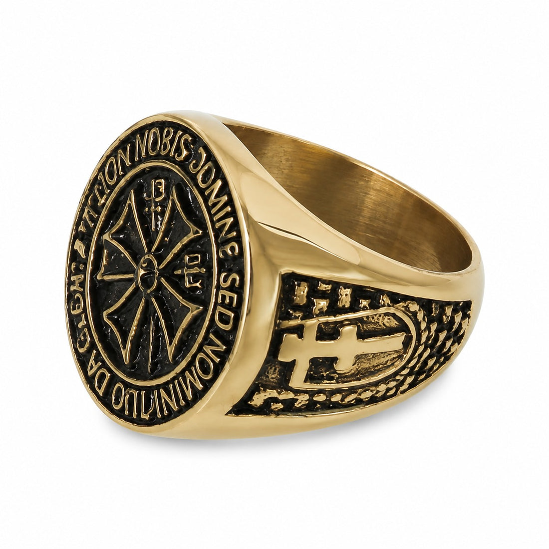 Knights Order Templar Crude Golden Stainless Steel Ring