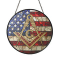 Masonic Symbol American Flag Stained Glass Suncatcher, Freemason Lodge Gift - FUKAMASONIC