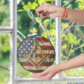 Masonic Symbol American Flag Stained Glass Suncatcher, Freemason Lodge Gift - FUKAMASONIC