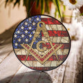 Masonic Symbol American Flag Stained Glass Suncatcher, Freemason Lodge Gift - FUKAMASONIC