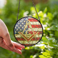 Masonic Symbol American Flag Stained Glass Suncatcher, Freemason Lodge Gift - FUKAMASONIC