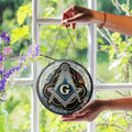 Masonic Symbol Mosaic Stone, Silver Stained Glass Suncatcher, Lodge Gift - FUKAMASONIC