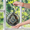 Masonic Symbol Mosaic Stone, Silver Stained Glass Suncatcher, Lodge Gift - FUKAMASONIC