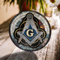 Masonic Symbol Mosaic Stone, Silver Stained Glass Suncatcher, Lodge Gift - FUKAMASONIC