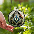 Masonic Symbol Mosaic Stone, Silver Stained Glass Suncatcher, Lodge Gift - FUKAMASONIC