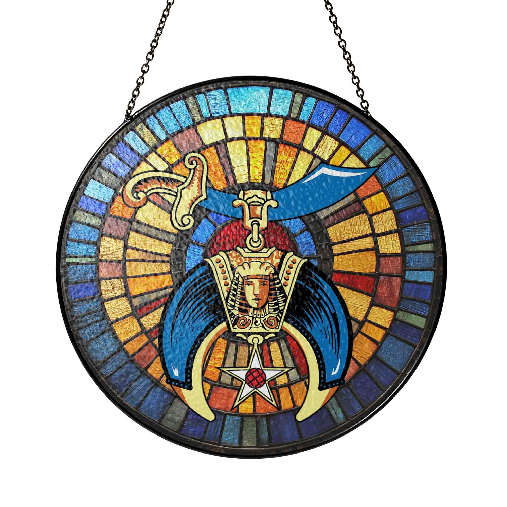 Daughters Of Sphinx Mosaic Pattern, Blue Gold Stained Glass Suncatcher