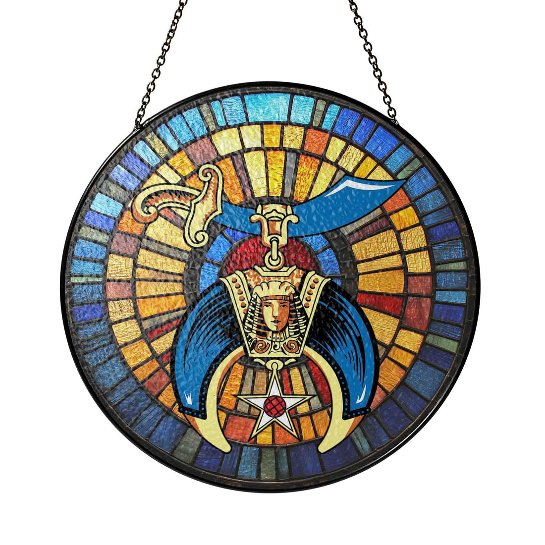 Daughters Of Sphinx Mosaic Pattern, Blue Gold Stained Glass Suncatcher