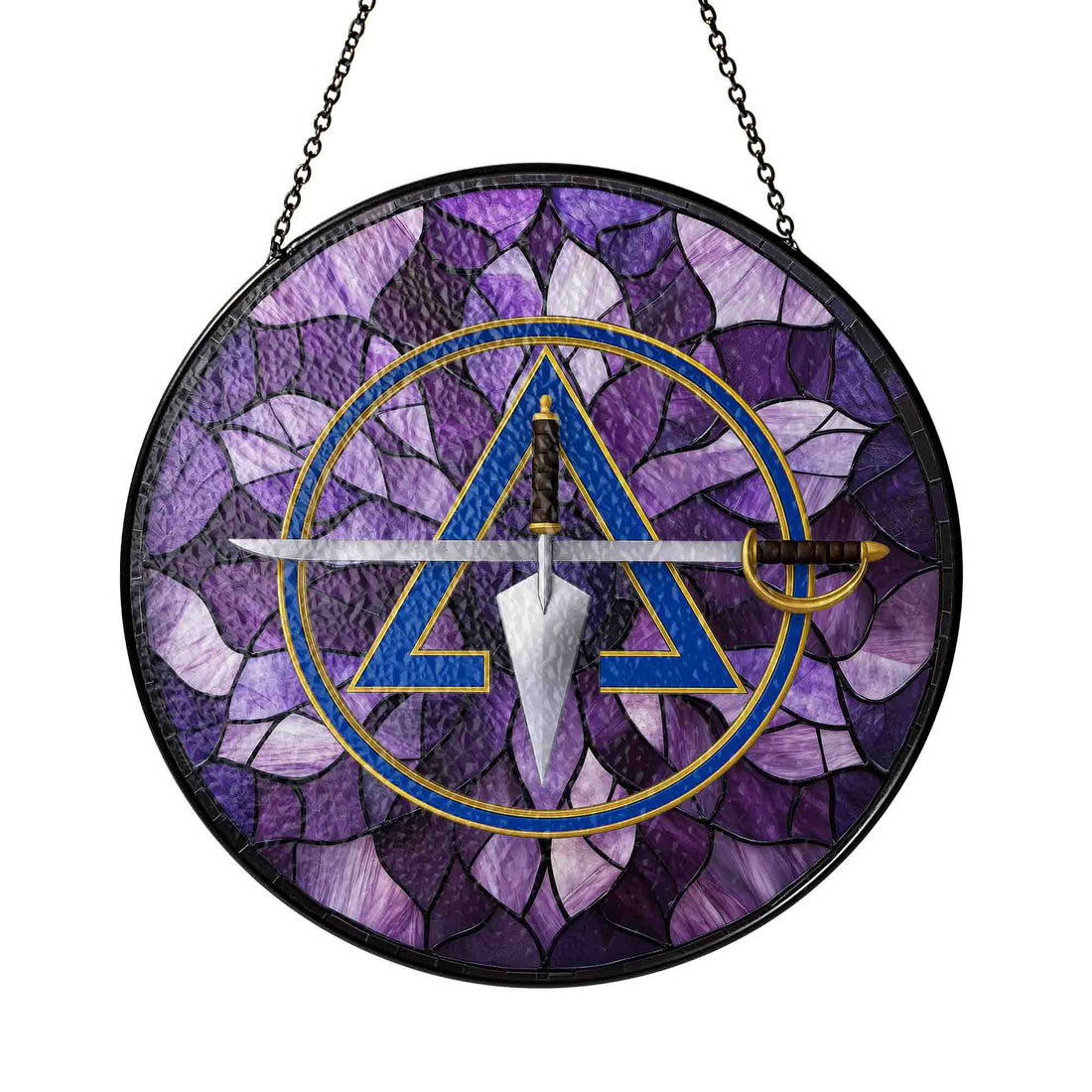 Cryptic Council Symbol Purple Floral Stained Glass Masonic Suncatcher