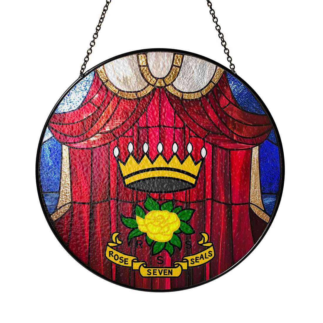 Rose of Seven Seals Red Curtain Masonic Stained Glass Suncatcher