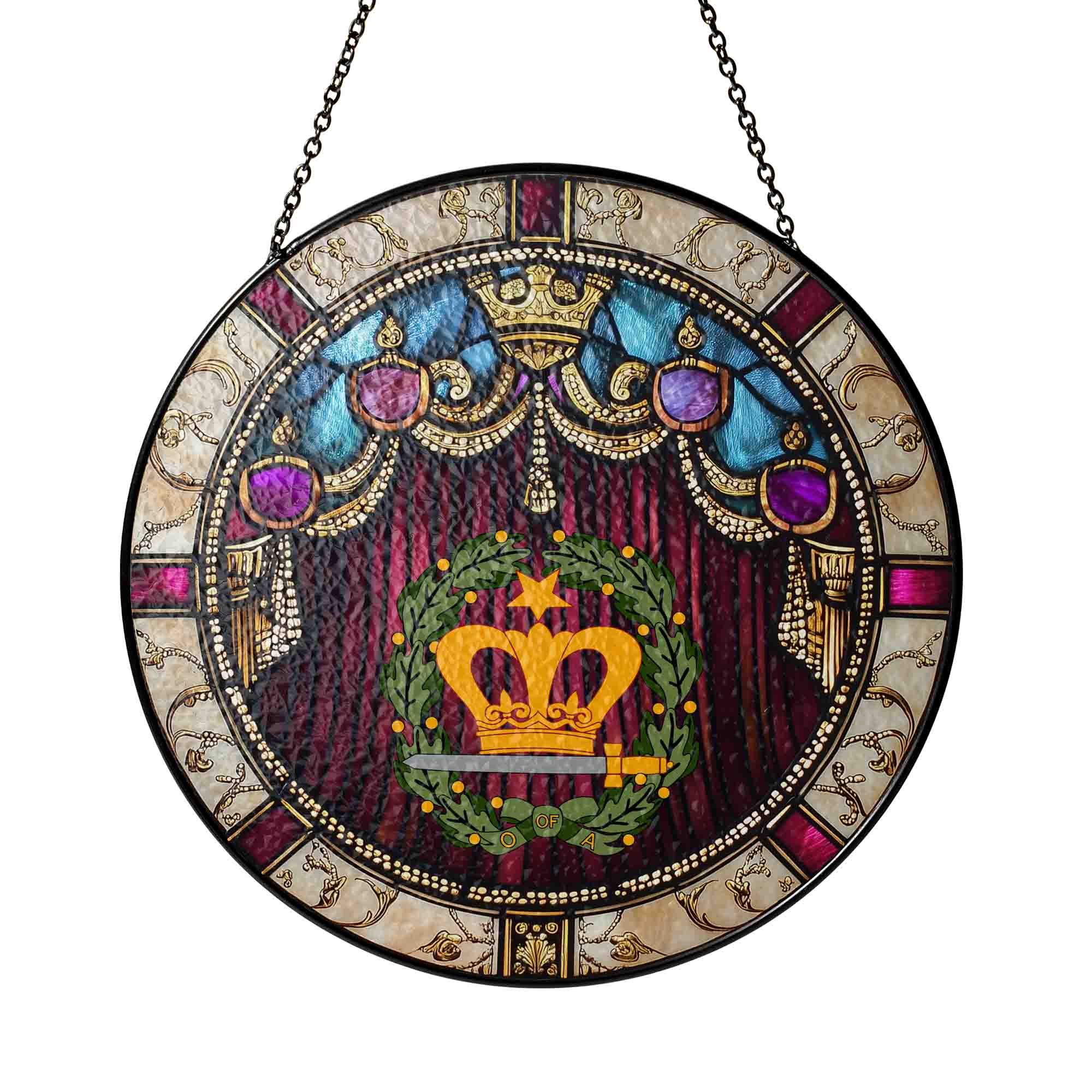 Order of the Amaranth Red Curtain Masonic Stained Glass Suncatcher