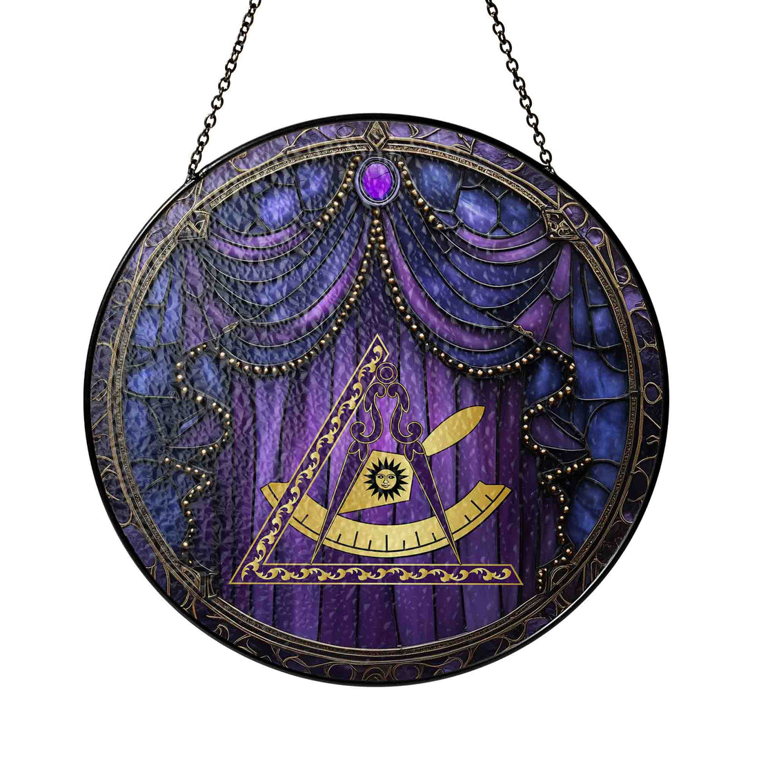 Cryptic Council Purple Curtain Masonic Stained Glass Suncatcher