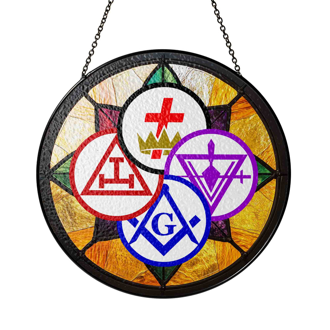 York Rite Mosaic Symbols Colorful Masonic Stained Glass Suncatcher