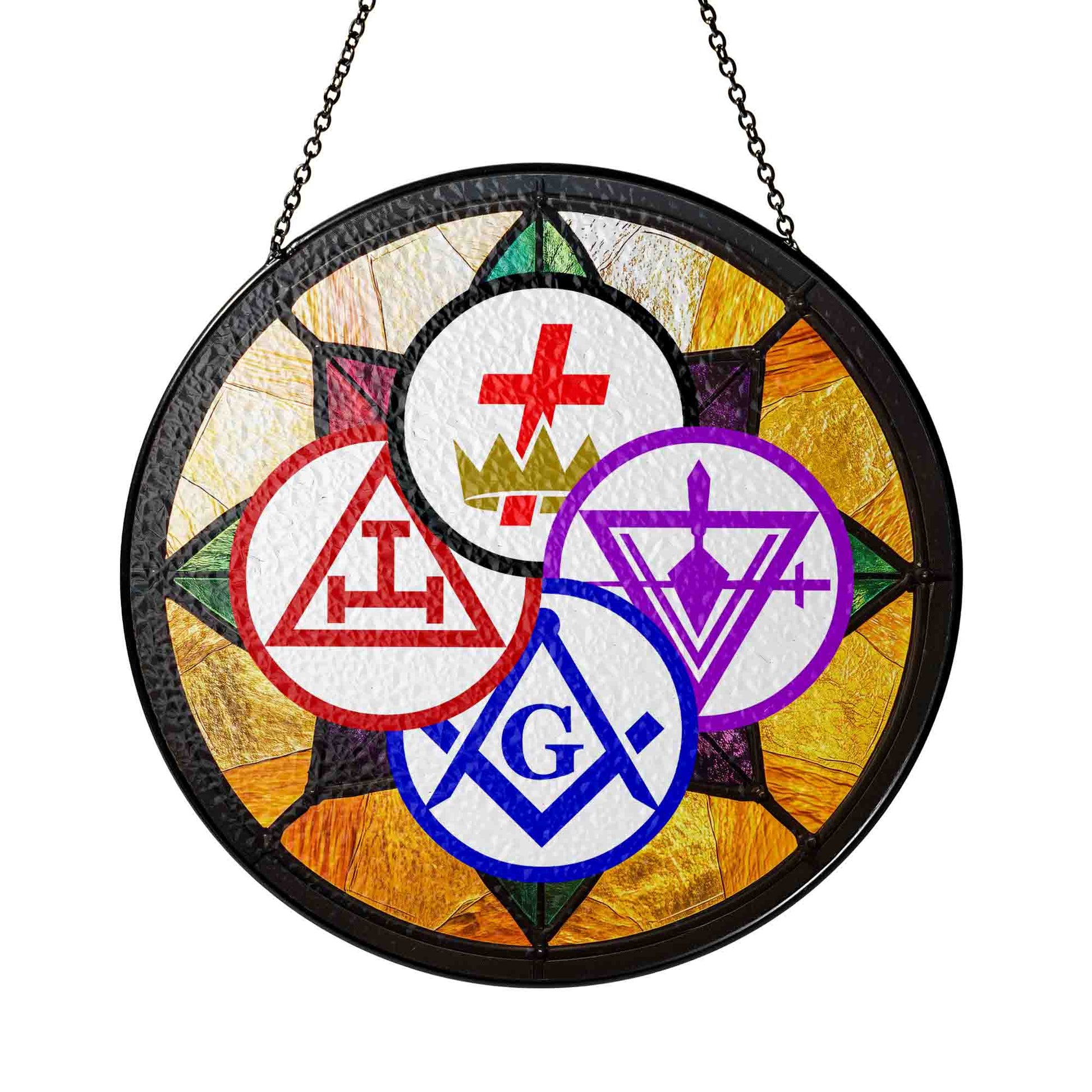 York Rite Mosaic Symbols Colorful Masonic Stained Glass Suncatcher