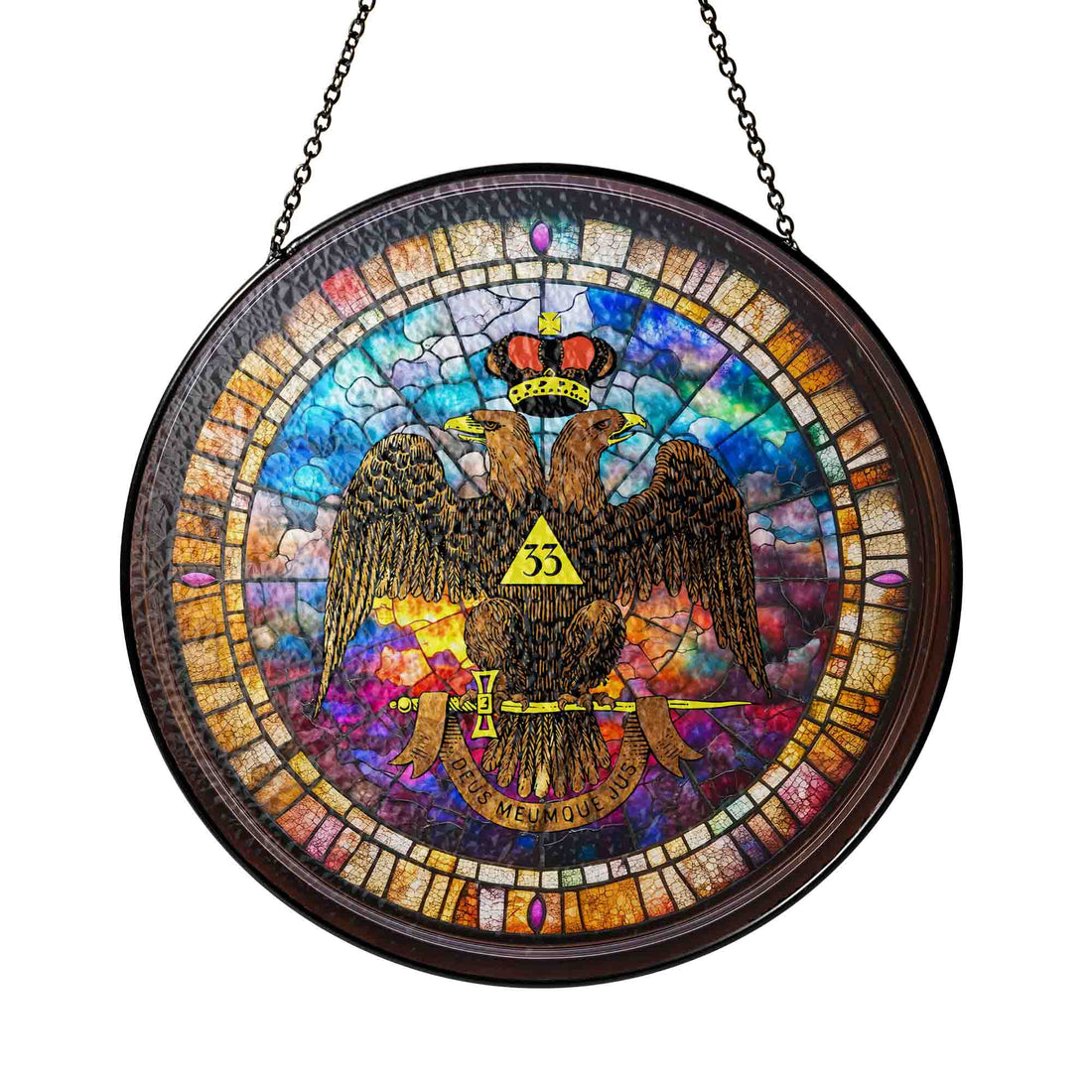 Scottish Rite 33rd Wings Down Colorful Masonic Stained Glass