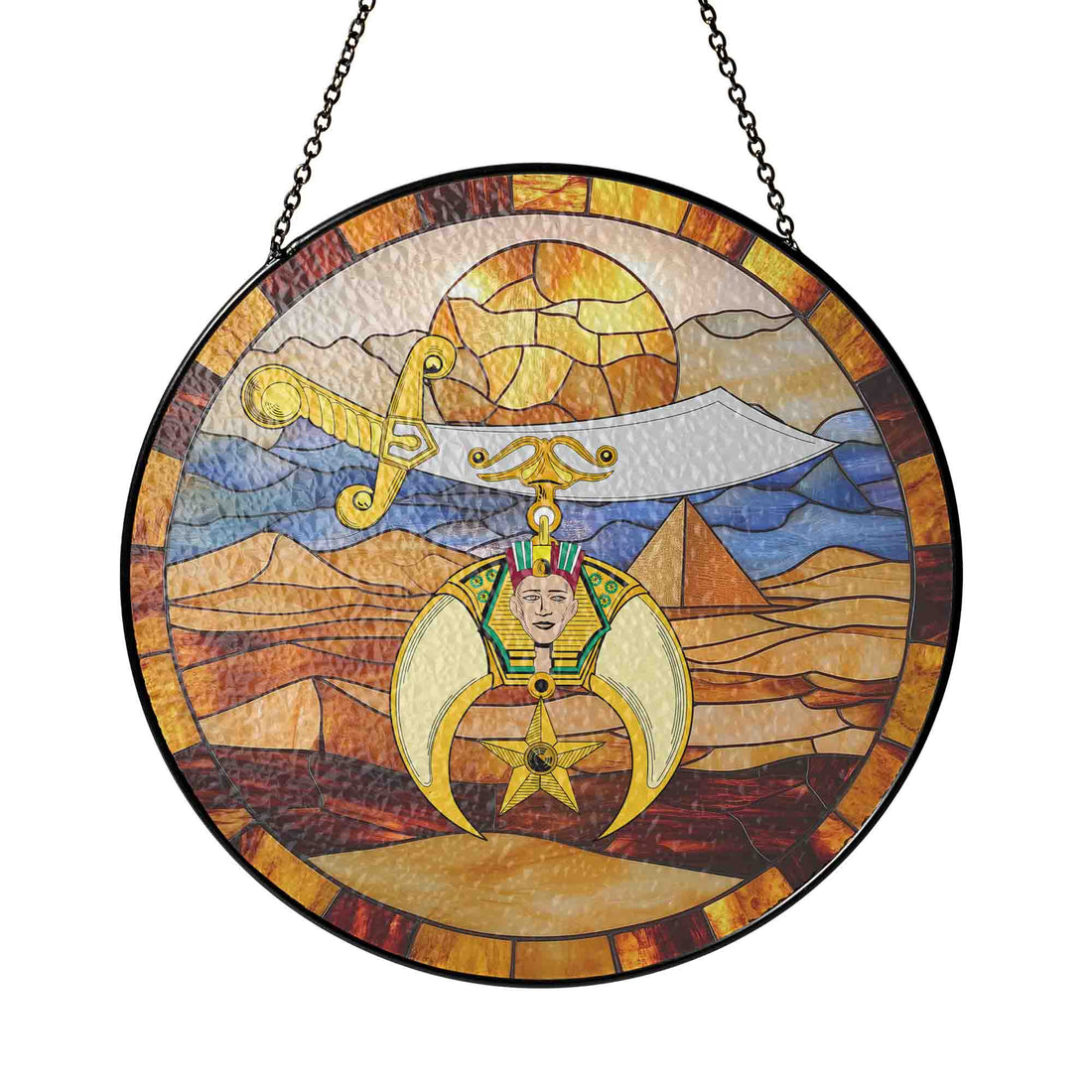Shriners Symbol Desert Pyramid Sand Yellow Masonic Glass Suncatcher