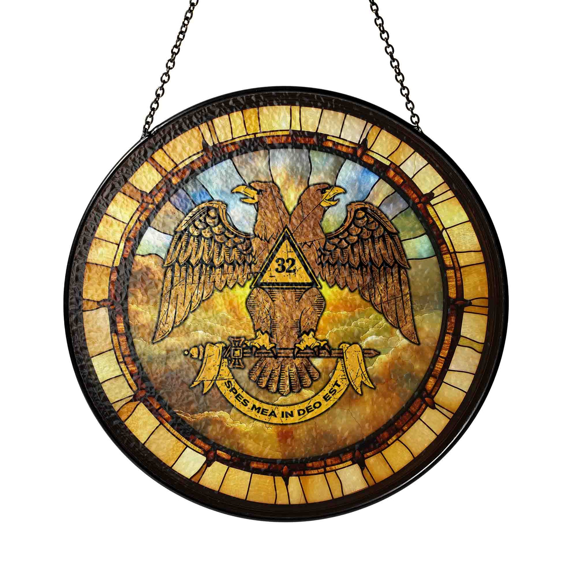 Scottish Rite 32nd Sunset Sky Yellow Masonic Glass Suncatcher