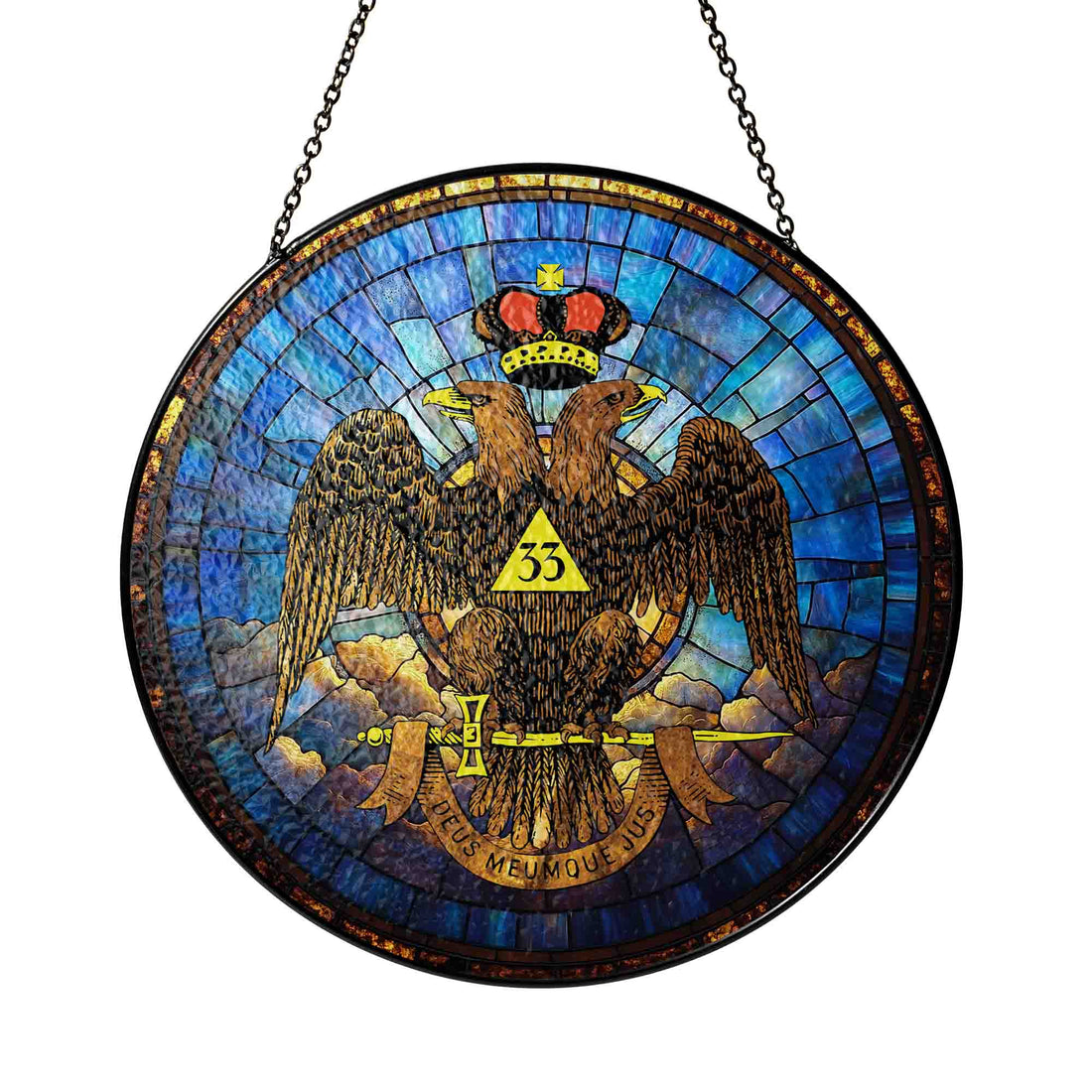 Scottish Rite 33rd Sky Wings Blue Masonic Glass Suncatcher