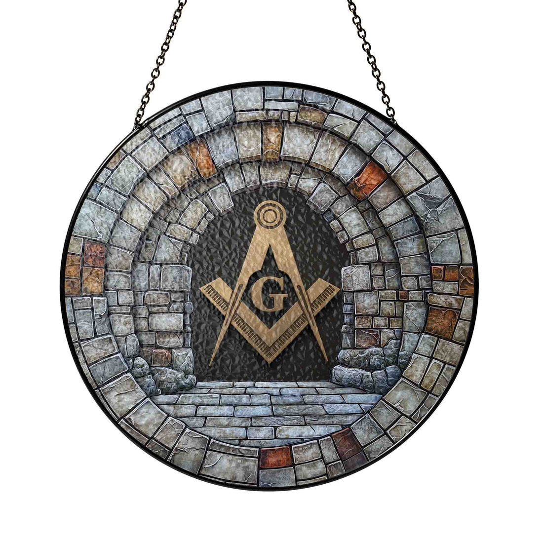Freemason Symbol Stone Hallway Gray Stained Glass Suncatcher