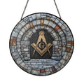 Freemason Symbol Stone Hallway Gray Stained Glass Suncatcher