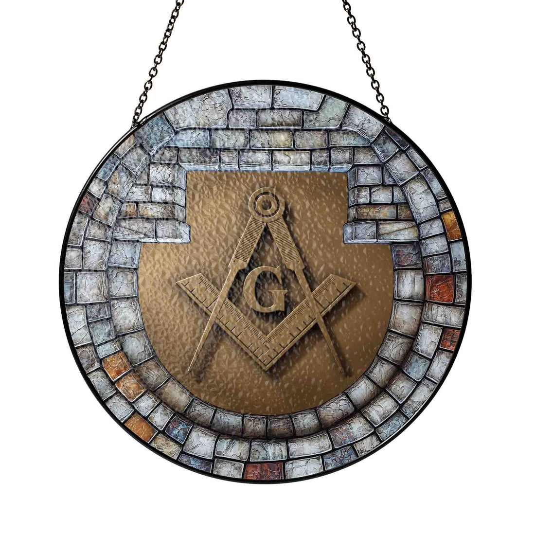 Freemason Symbol Stone Window Gray Stained Glass Suncatcher