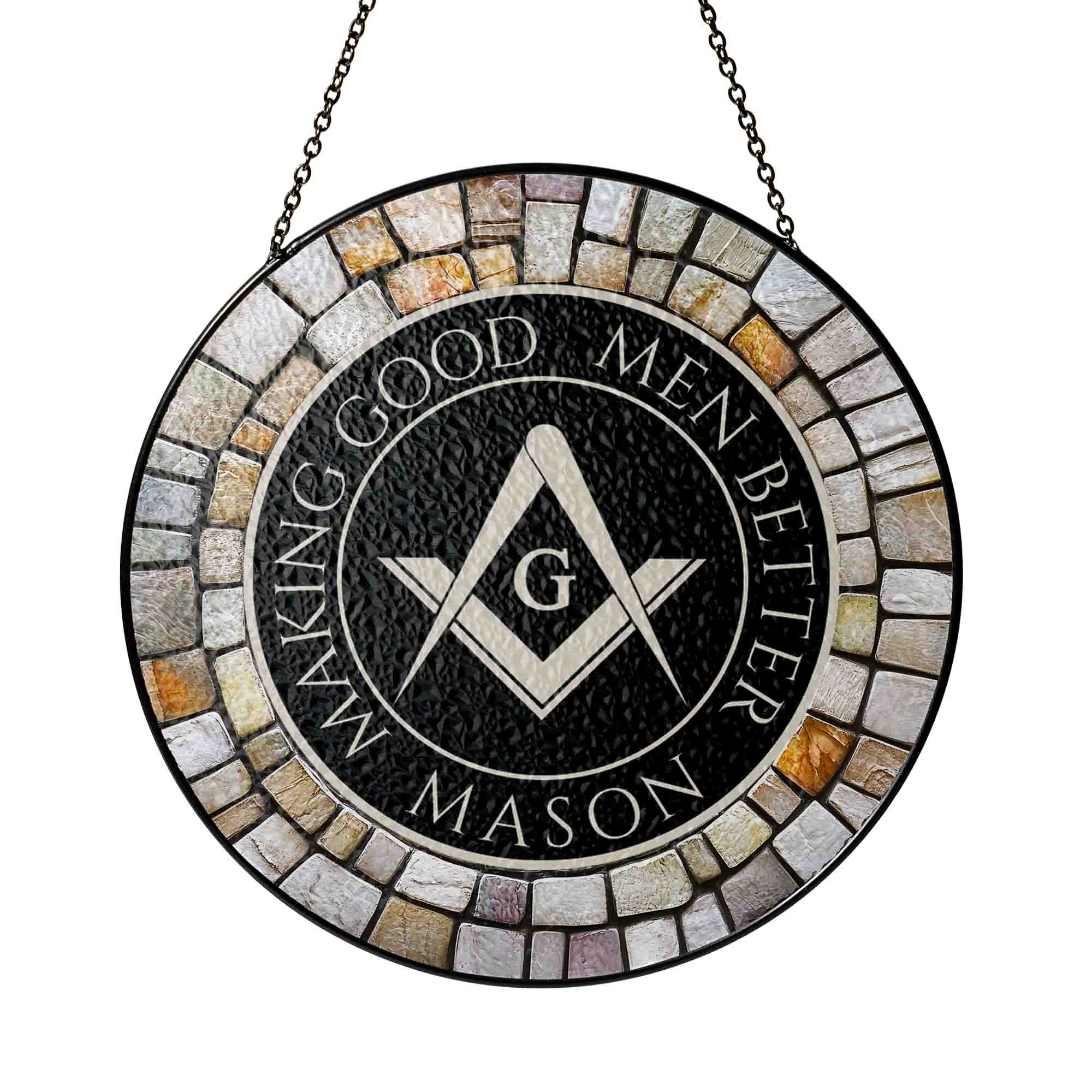 Freemason Symbol Stone Circle Gray Black Stained Glass Suncatcher