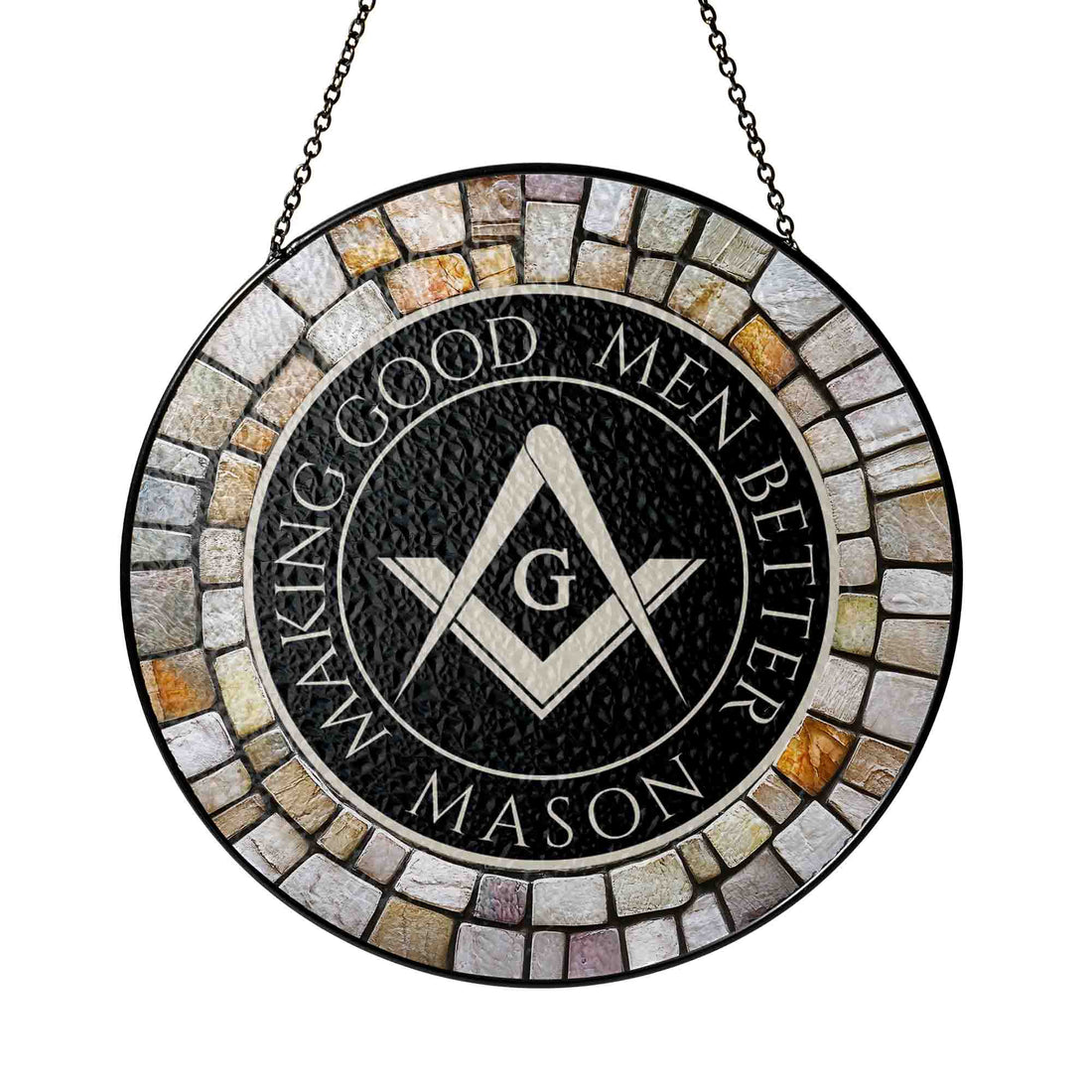 Freemason Symbol Stone Circle Gray Black Stained Glass Suncatcher