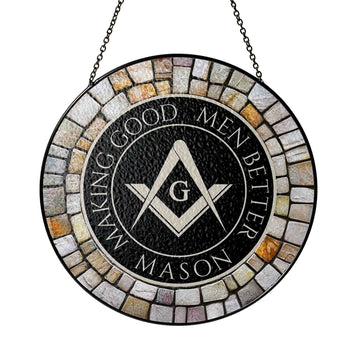 Freemason Symbol Stone Circle Gray Black Stained Glass Suncatcher