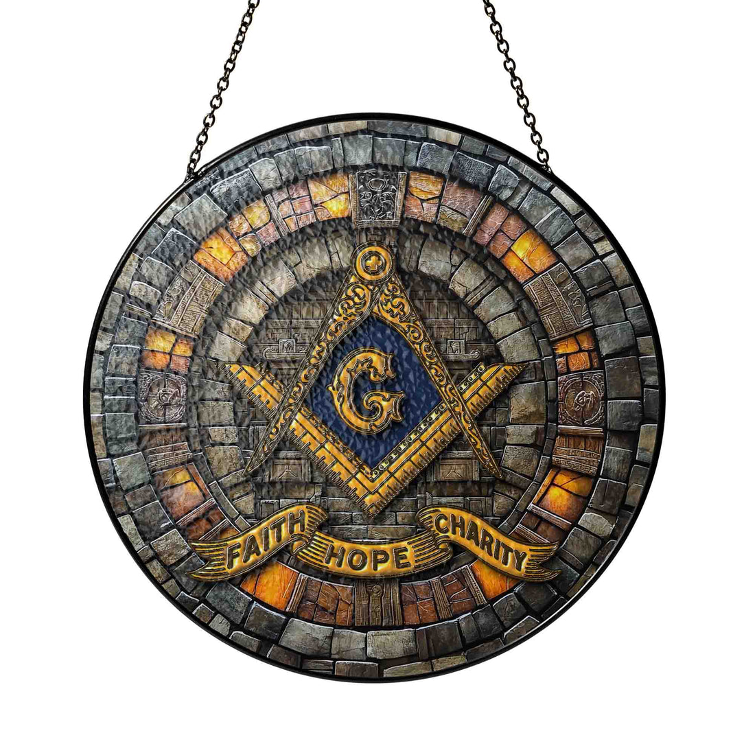 Faith Hope Charity Stone Temple Masonic Stained Glass Suncatcher