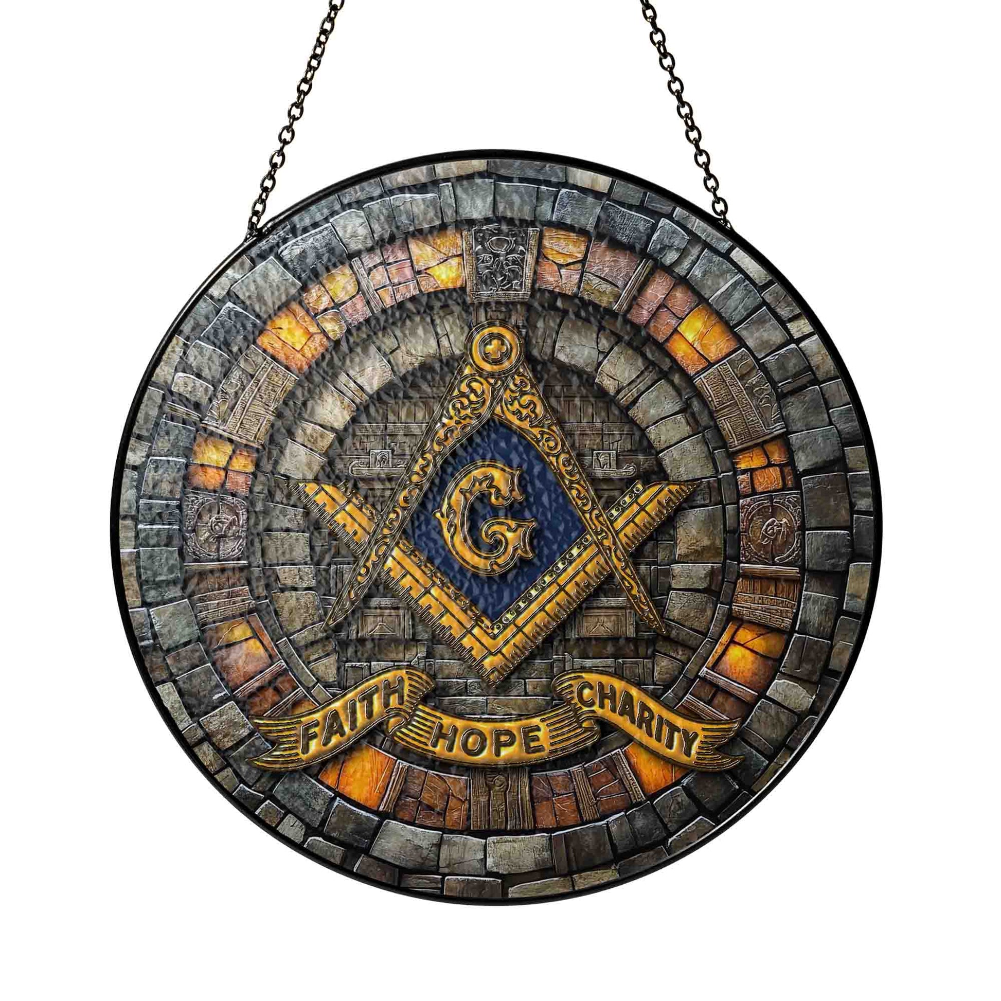 Faith Hope Charity Stone Temple Masonic Stained Glass Suncatcher