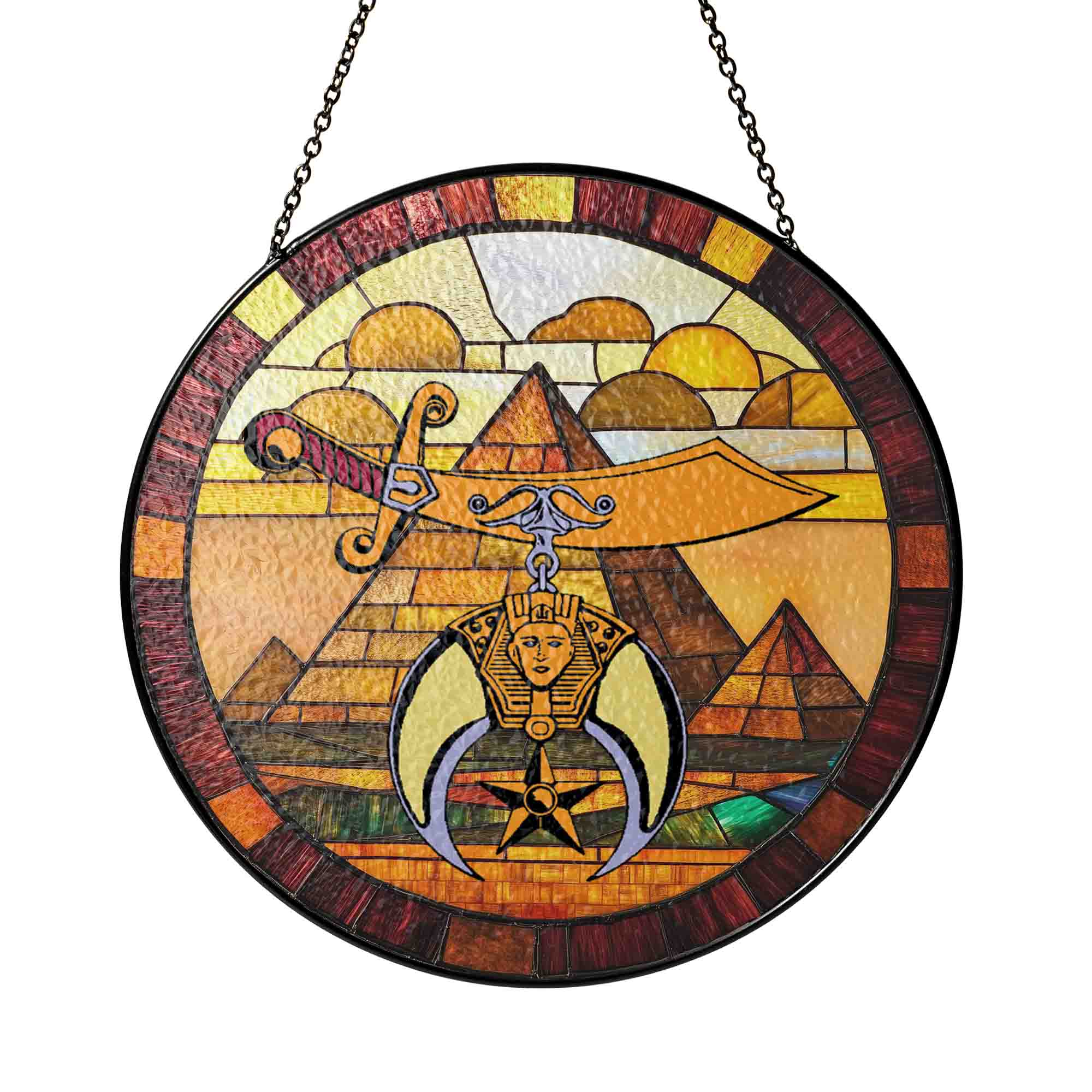 Shriners Symbol Desert Pyramids Yellow Masonic Stained Glass Art