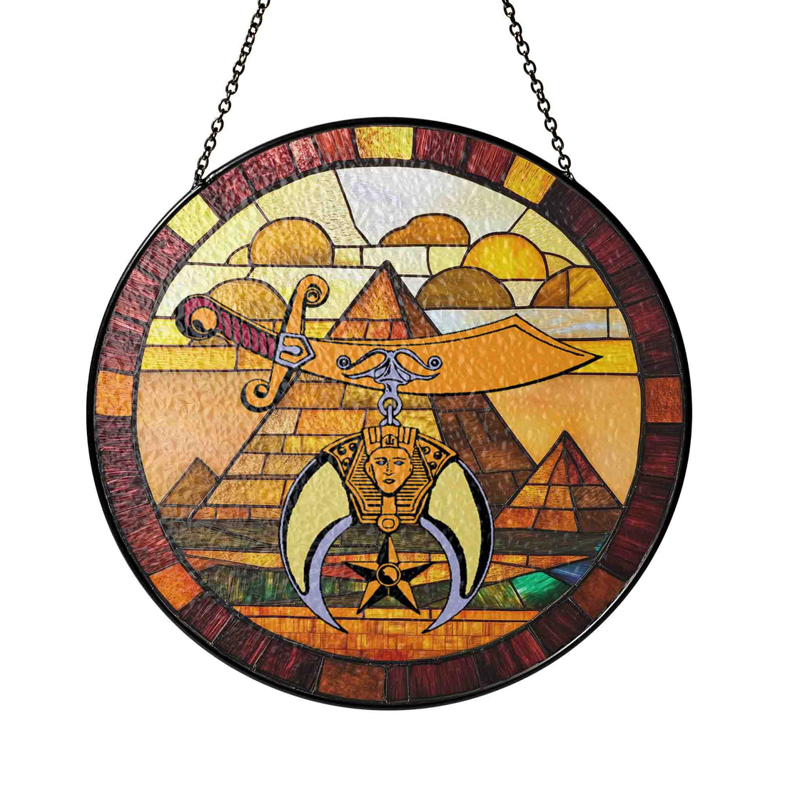 Shriners Symbol Desert Pyramids Yellow Masonic Stained Glass Art