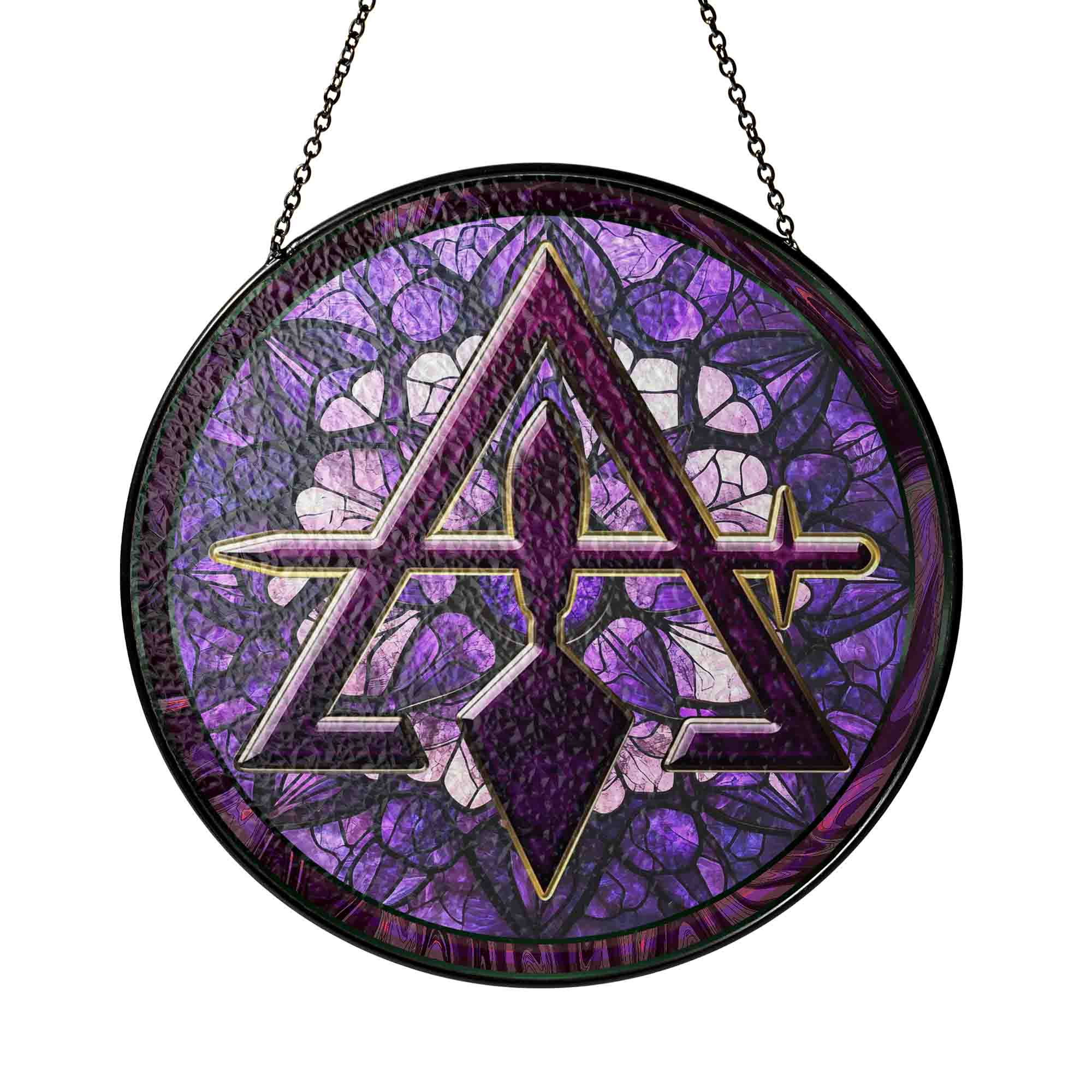 Cryptic Council Symbol Mosaic Pattern Purple Glass Masonic Suncatcher
