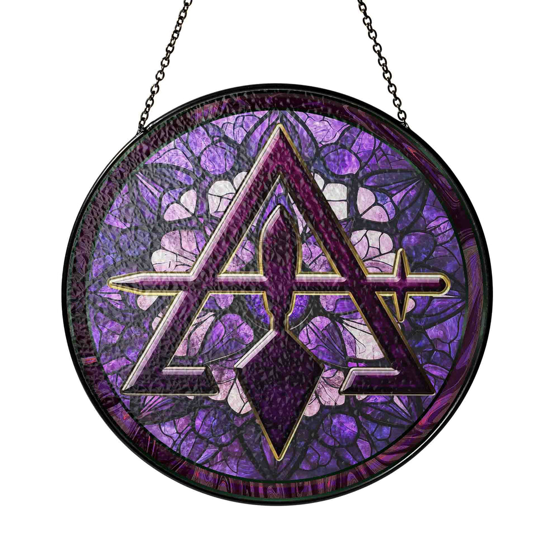 Cryptic Council Symbol Mosaic Pattern Purple Glass Masonic Suncatcher