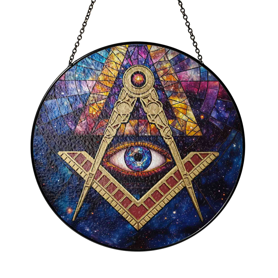 Freemason Triangle Galaxy Eye Colorful Stained Glass Suncatcher