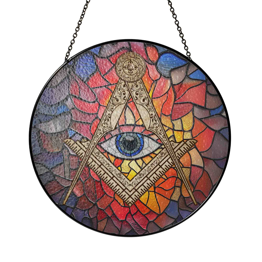 All Seeing Eye Mosaic Pattern Masonic Colorful Glass Suncatcher